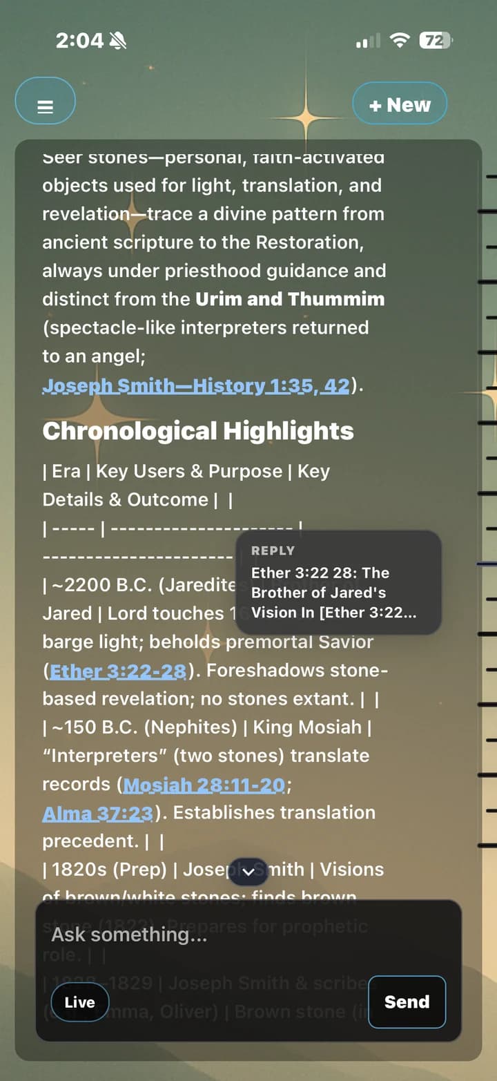 In-depth research view with chronological timeline